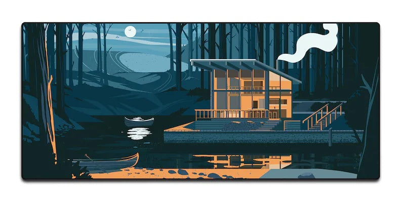 Night Lake House Extra Long Mouse Pad
