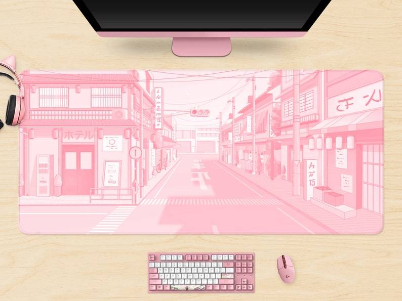 Pink Street Pattern Gaming Extra Long Mouse Pad