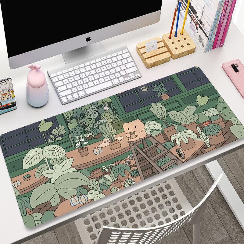 Cute Plant Bear Pattern Extra Long Mouse Pad