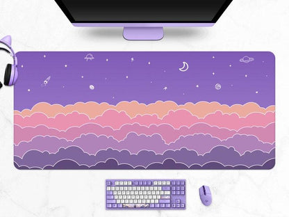 Purple Cloud Pattern Extra Long Gaming Mouse Pad