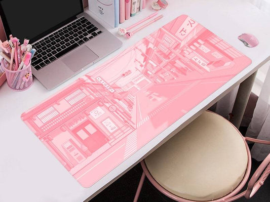 Pink Street Pattern Gaming Extra Long Mouse Pad