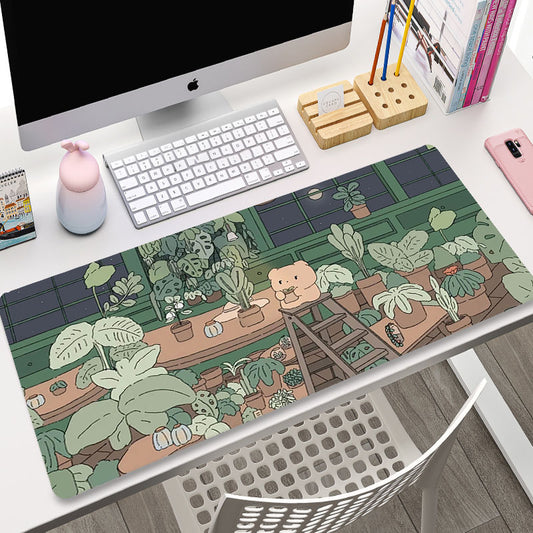 Cute Plant Bear Pattern Extra Long Mouse Pad