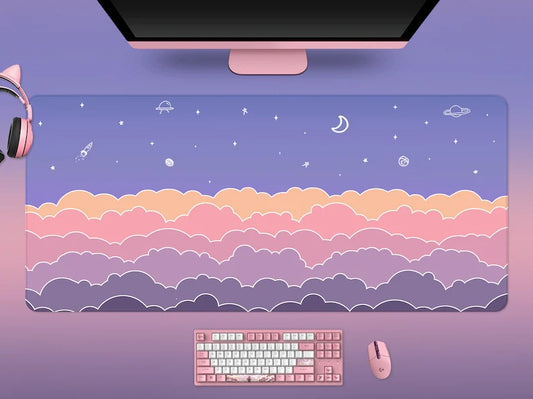 Purple Cloud Pattern Extra Long Gaming Mouse Pad