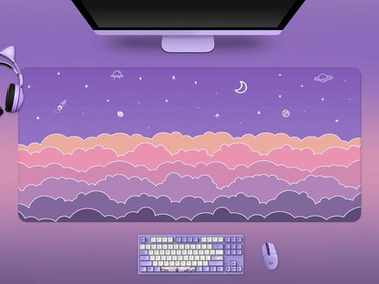 Purple Cloud Pattern Extra Long Gaming Mouse Pad